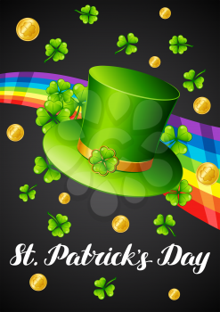 Saint Patricks Day greeting card. Holiday illustration with Irish festive national items.