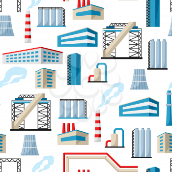 Industrial factory seamless pattern. Manufacture building illustration in flat style.