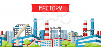 Industrial factory banner. Manufacture building illustration in flat style.