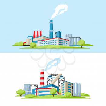 Industrial factory backgrounds. Manufacture building illustration in flat style.