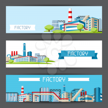 Industrial factory banners. Manufacture building illustration in flat style.