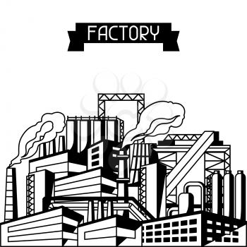 Industrial factory background. Manufacture building illustration in flat style.