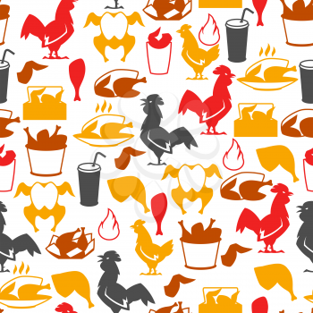Fast food fried chicken meat. Seamless pattern with legs, wings and basket.