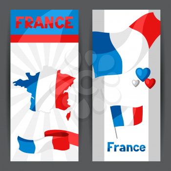 Banners with map and flag of France. Patriotic illustration.