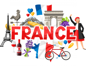 France background design. French traditional symbols and objects.