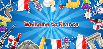 France banner design. French traditional sticker symbols and objects.