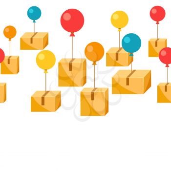 Balloons with delivery boxes. Conceptual illustration of shipping goods by air.