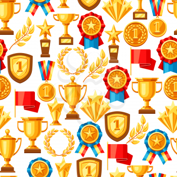 Awards and trophy seamless pattern. Reward items for sports or corporate competitions.