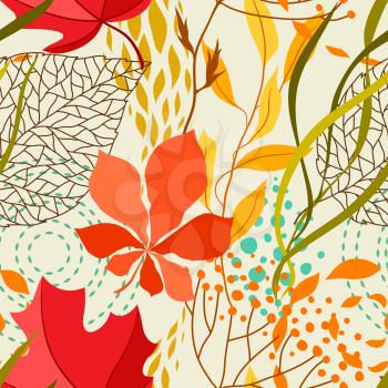 Seamless pattern with falling leaves. Natural illustration of autumn foliage.