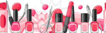 Banner with manicure tools. Nail polishes and professional equipment for manicure salons.