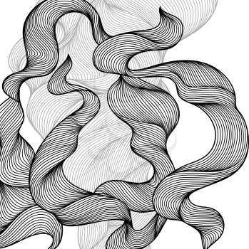 Background with wave line curls. Monochrome stripes black and white texture.
