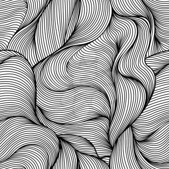 Seamless wave hair line pattern. Monochrome stripes black and white texture.
