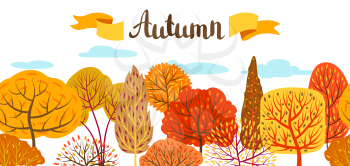 Banner with autumn stylized trees.