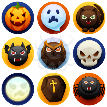 Happy Halloween icon set. Celebration party collection of angry stylized characters.