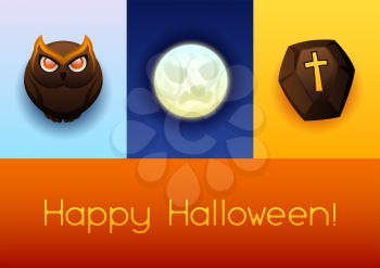 Happy Halloween greeting card. Celebration party banner with angry stylized characters.