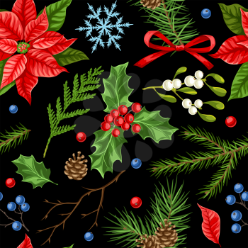 Seamless pattern with winter plants.