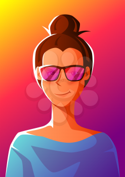 Cute girl in sunglasses. Illustration of young woman character.