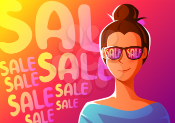Cute girl in sunglasses with sale.