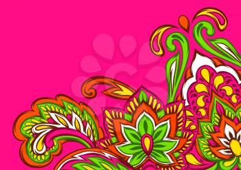 Indian ethnic background pattern. Ethnic folk ornament. Hand drawn lotus flower and paisley.