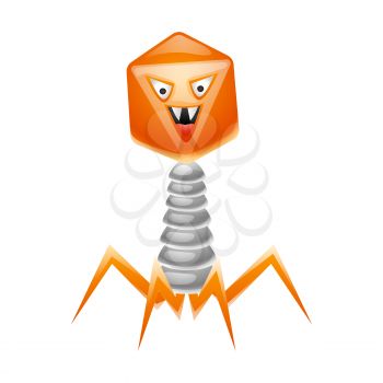 Bacteriophage virus illustration. Little angry microbe or monster.