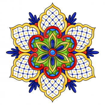 Mexican ornamental flower. Traditional decorative object. Talavera ceramic pattern. Ethnic folk ornament.