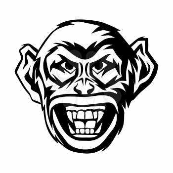 Angry monkey head. Aggressive animal poster or emblem design.