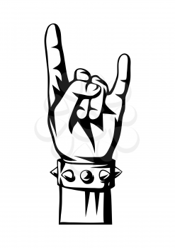 Rock and roll or heavy metal hand sign. Two fingers up emblem.