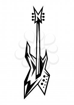 Black and white electric guitar. Rock and roll or heavy metal musical instrument.