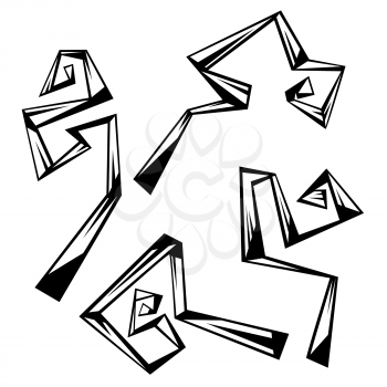 Set of abstract curls with corners. Stylized geometrical ornament in cartoon style.