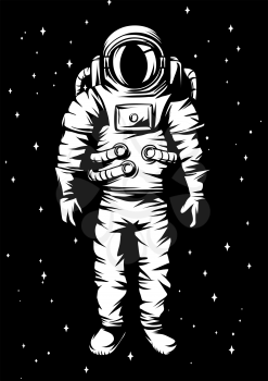 Illustration of astronaut. Spaceman in suit. Cosmonaut in outer space.