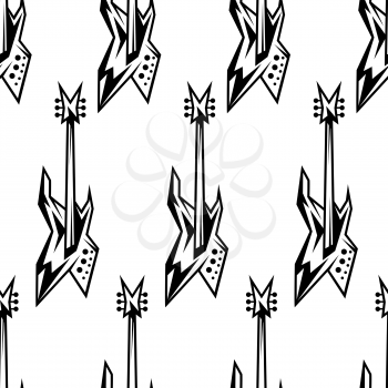 Black and white electric guitars seamless pattern. Rock and roll or heavy metal background.