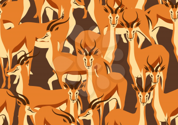Seamless pattern with of gazelles. Wild African savanna animals on white background.