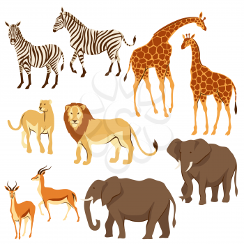 Set of African savanna animals. Stylized illustration.