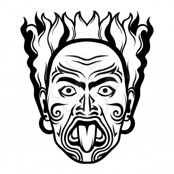 Maori traditional mask. Tattoo on face of aborigine. Native man.