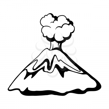 Volcano exploding. Nature landscape. Black and white illustration of mountain.