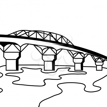 Black and white bridge. Stylized engraving illustration.
