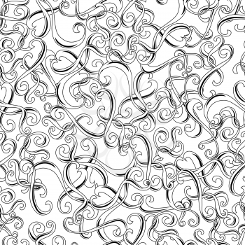 Seamless pattern with curls. Monochrome black and white texture