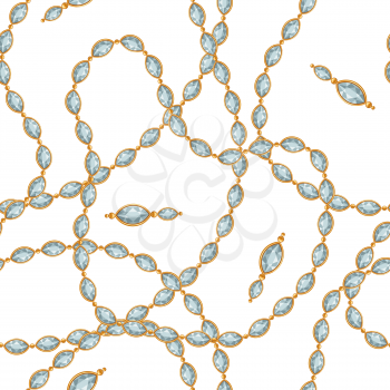 Seamless pattern with golden chains. Beautiful jewelry precious necklaces.