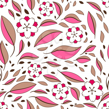 Seamless pattern with sakura or cherry blossom. Floral japanese ornament of blooming flowers and leaves.