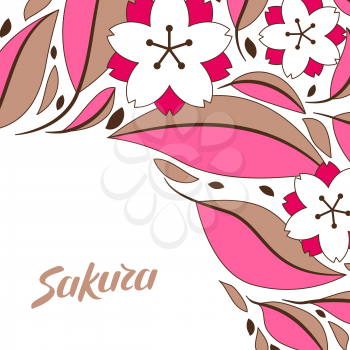 Background with sakura or cherry blossom. Floral japanese ornament of blooming flowers and leaves.