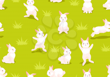 Seamless pattern with cute Easter Bunnies. Cartoon rabbits smile characters for traditional celebration.