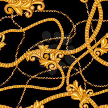 Seamless pattern with golden chains. Vintage luxury precious background.