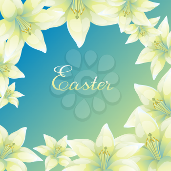 Easter illustration. Greeting card with lilies. Religious symbol of faith.