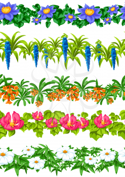 Seamless pattern with tropical flowers. Exotic tropical plants. Illustration of jungle nature.