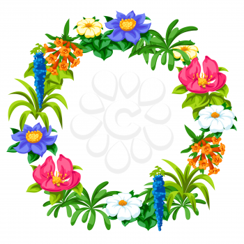 Decorative frame with tropical flowers. Exotic tropical plants. Illustration of jungle nature.
