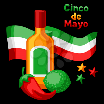 Mexican Cinco de Mayo greeting card. National holiday background.