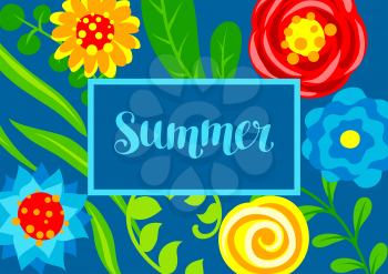 Background with summer flowers. Beautiful decorative natural plants, buds and leaves.
