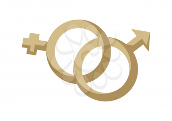 Gender male and female symbol. Interlaced wedding rings.