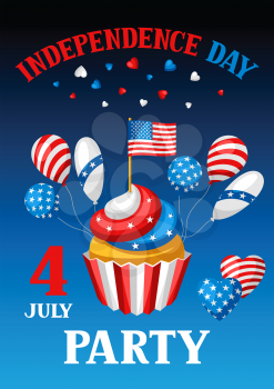 Fourth of July Independence Day party banner. American patriotic illustration.
