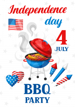 Fourth of July Independence Day bbq party banner. American patriotic illustration.